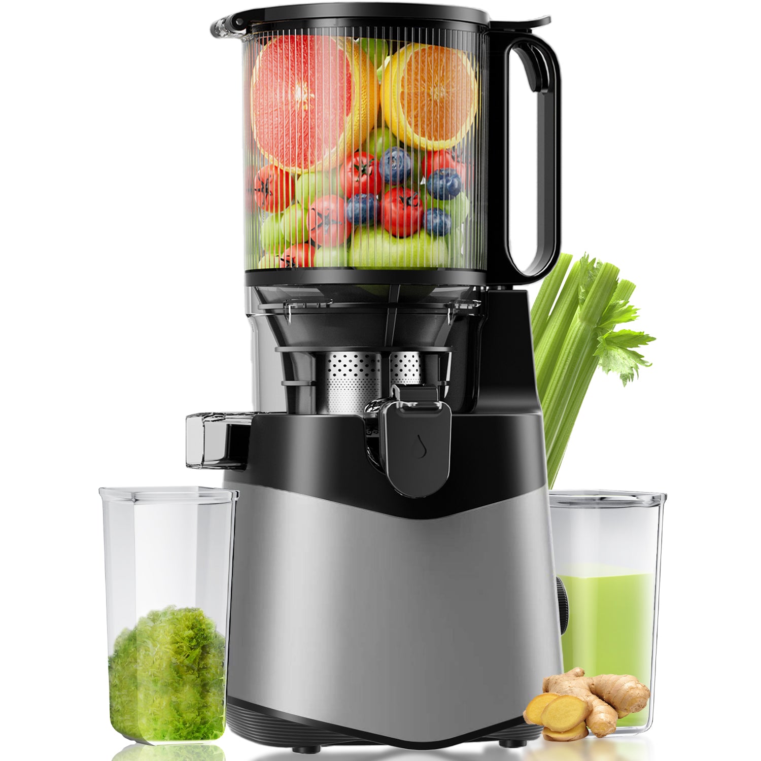 059A Cold Press Juicer, 5.3" Wide Feed Chute Juice Extractor Machine with 250W , Grey