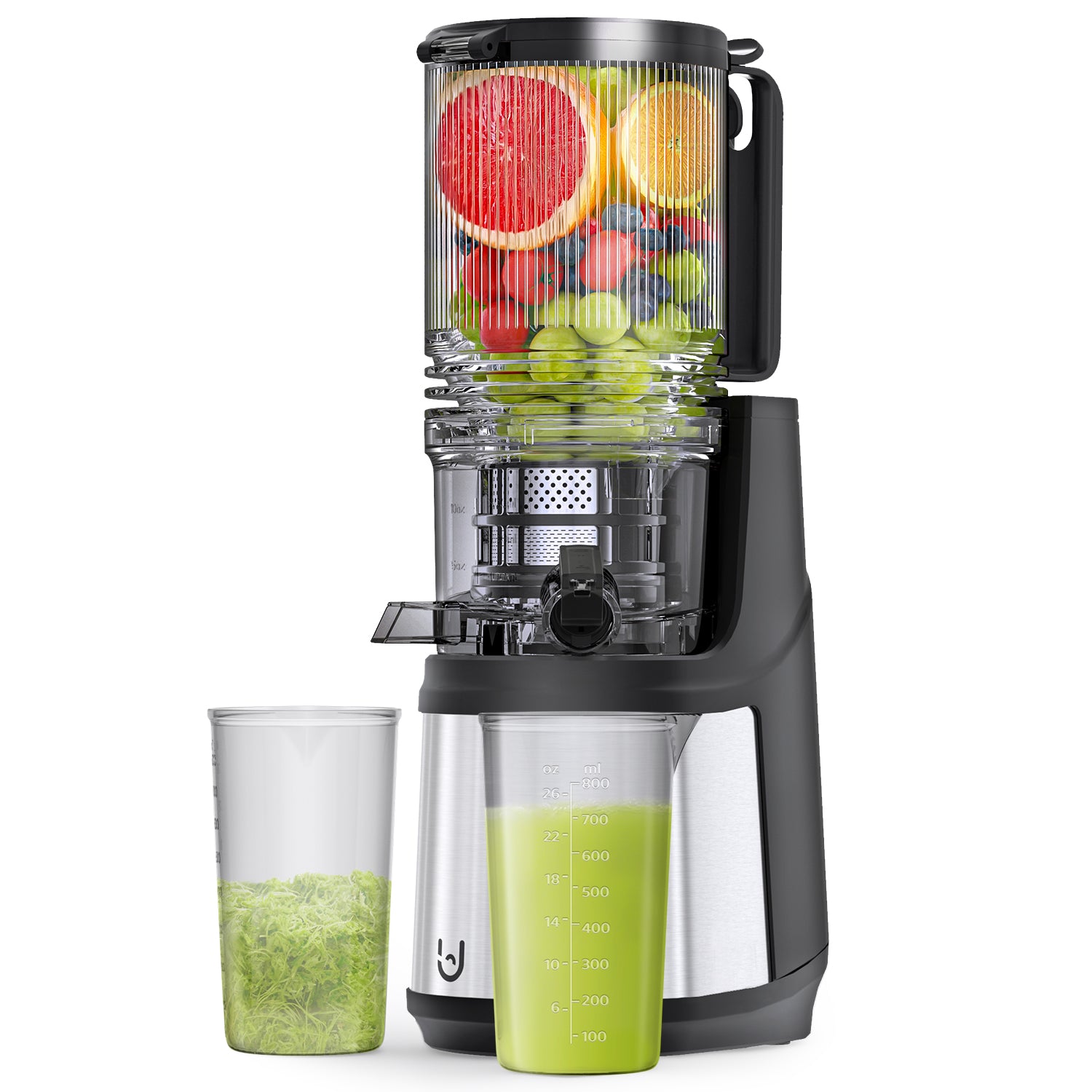 JE-37B Cold Press Juicer, 5.3" Wide Feed Chute Juice Extractor Machine with 250W , Stainless Steel