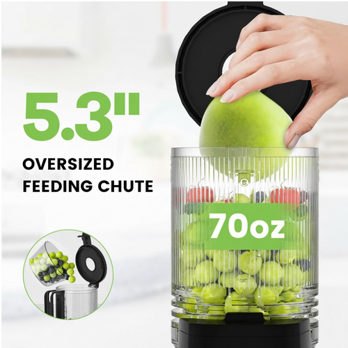 JE-37B Cold Press Juicer, 5.3" Wide Feed Chute Juice Extractor Machine with 250W , Stainless Steel