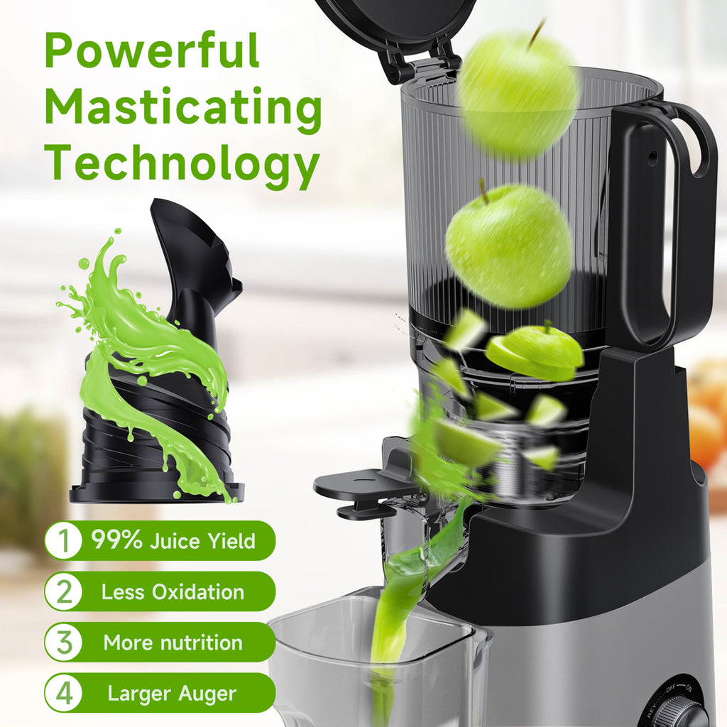 059A Cold Press Juicer, 5.3" Wide Feed Chute Juice Extractor Machine with 250W , Grey