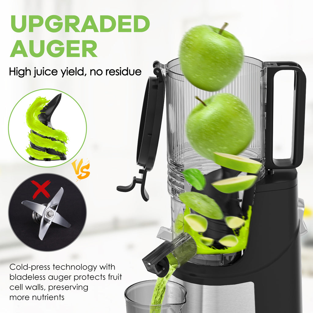 JE-37B Cold Press Juicer, 5.3" Wide Feed Chute Juice Extractor Machine with 250W , Stainless Steel