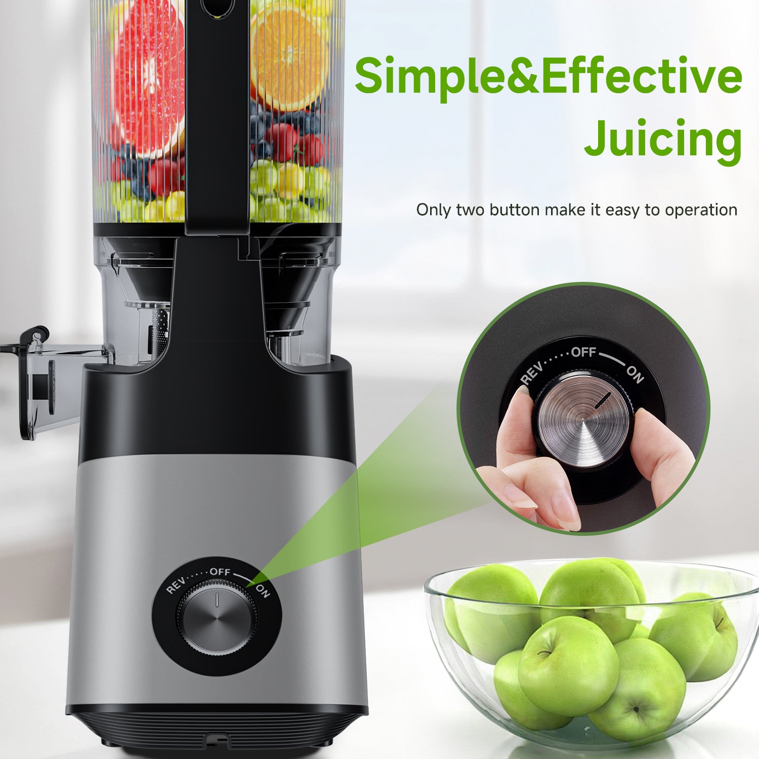 059A Cold Press Juicer, 5.3" Wide Feed Chute Juice Extractor Machine with 250W , Grey