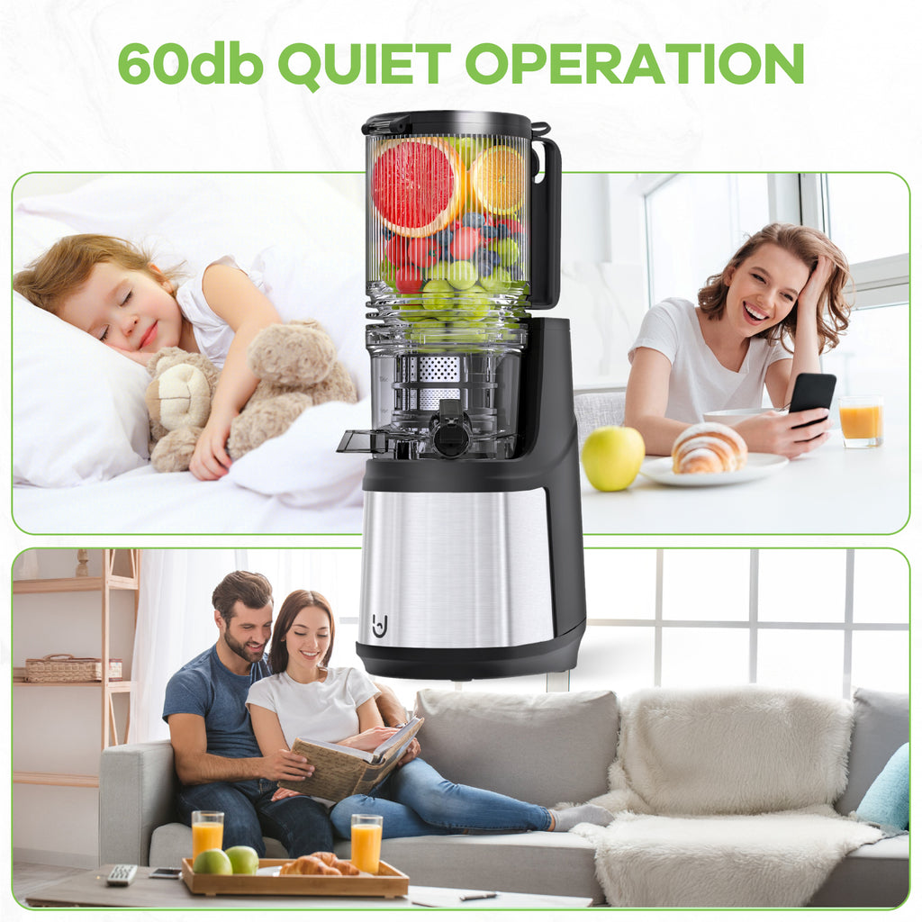JE-37B Cold Press Juicer, 5.3" Wide Feed Chute Juice Extractor Machine with 250W , Stainless Steel