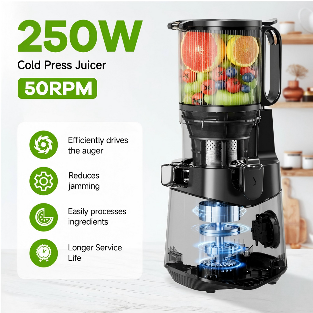 059A Cold Press Juicer, 5.3" Wide Feed Chute Juice Extractor Machine with 250W , Grey