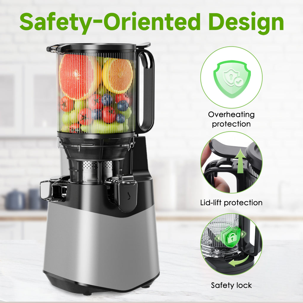 059A Cold Press Juicer, 5.3" Wide Feed Chute Juice Extractor Machine with 250W , Grey
